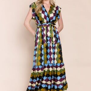 Sofia Made In Italy Tiered Satin Maxi Dress